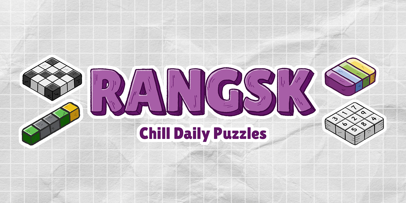 Rangsk: Chill Daily Puzzles, surrounded by colorful puzzle grids
